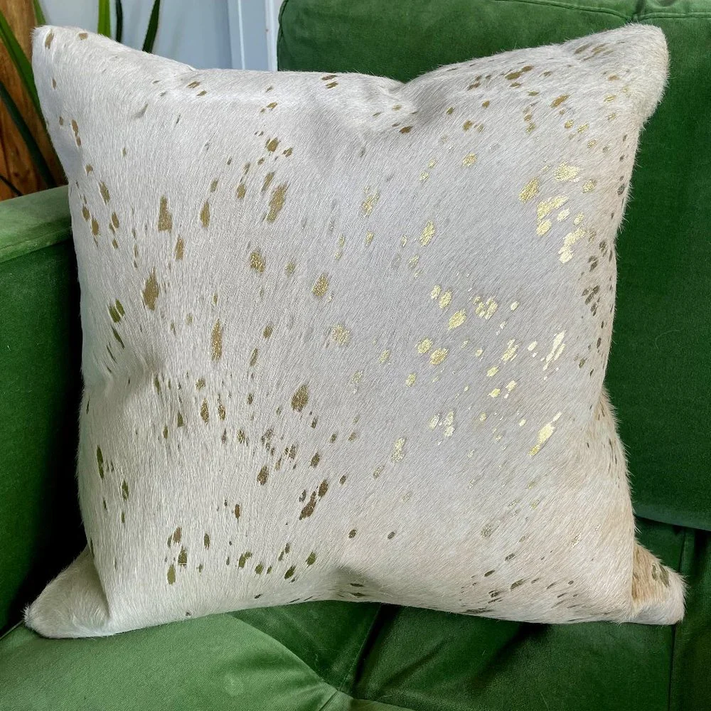 Jonathan Adler Gold Metallic / Cream Cowhide Throw Pillow